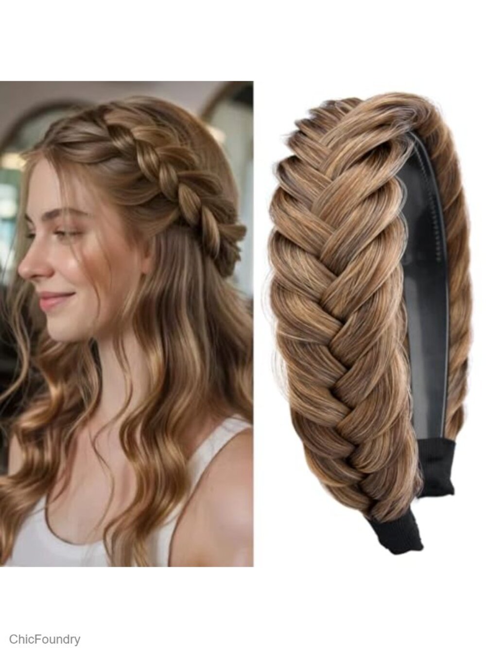 Braided Hair Headband for Women Wide Messy Synthetic Fiber